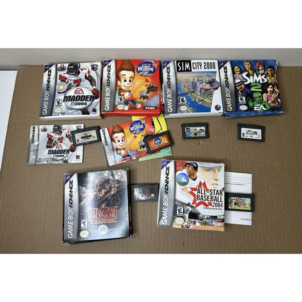 Nintendo Game Boy Advance GBA 6 Game Lot CIB Sims 2 SimCity Madden Jimmy Neutron